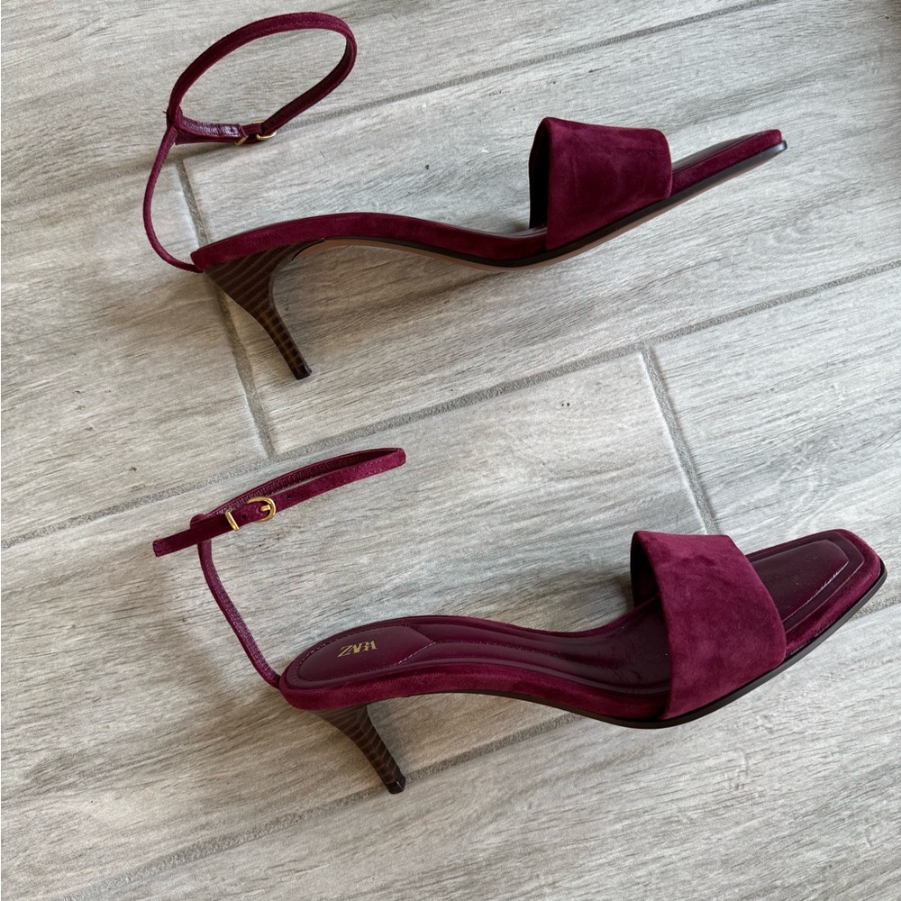 Zara Dark Red Suede Heeled Sandals